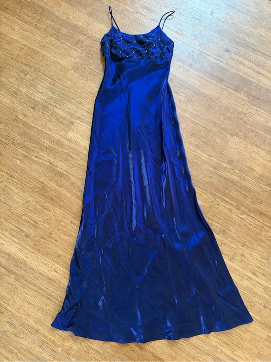 Vintage Dresses & Skirts - Vintage 90s Fairweather Iridescent Purple Liquid Metallic Maxi Dress Gown Sz 0